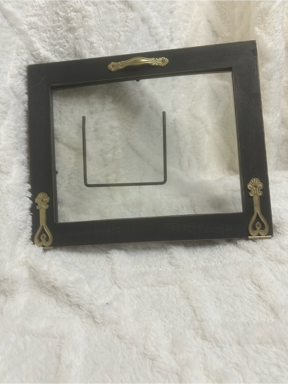 Black Decorative Glass Display Frame with Brass Accents 5 X 7